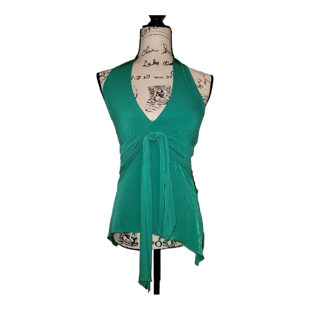 GREEN Women's Fit & Flare Green Halter Top Size Small